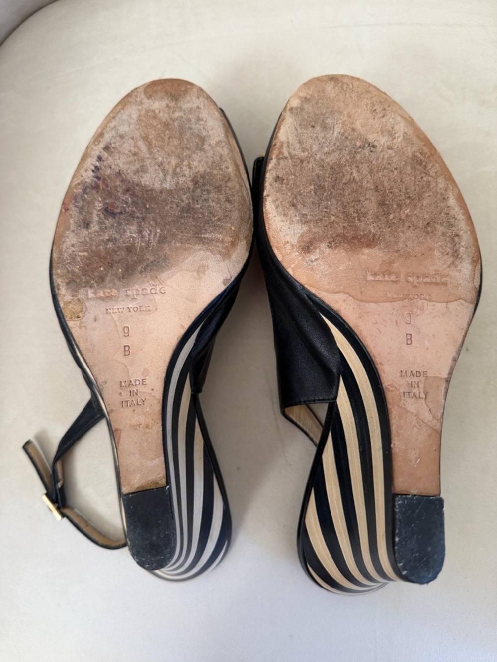 Kate Spade NY Isola Striped Wedge Slingback Sandals black white bow Shoes Y2K 8 - Picture 12 of 14